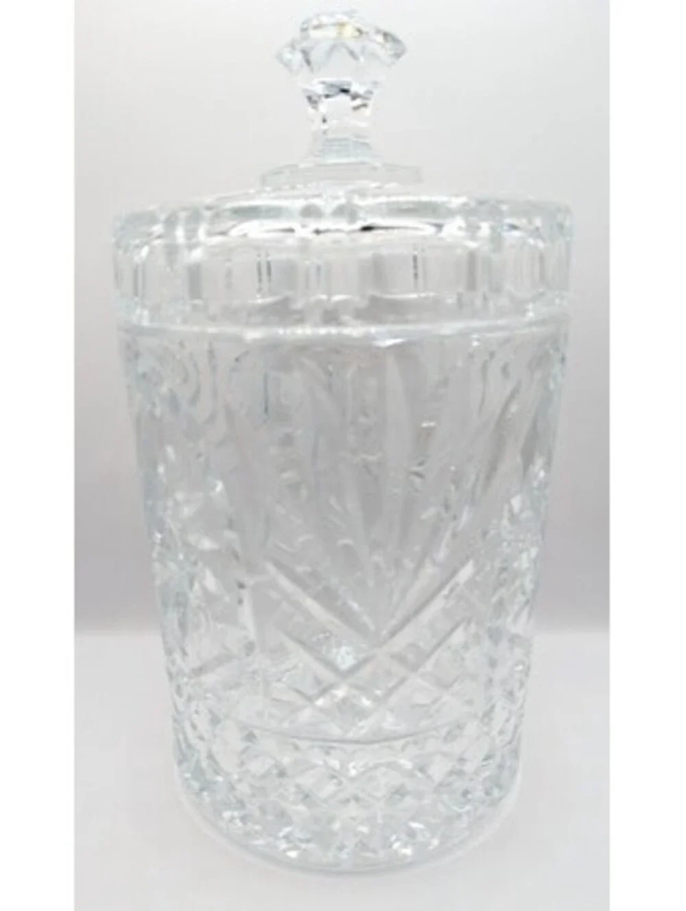 Vintage St. George Lead Crystal Biscuit Barrel Cookie Jar Lidded Fan Pinwheel